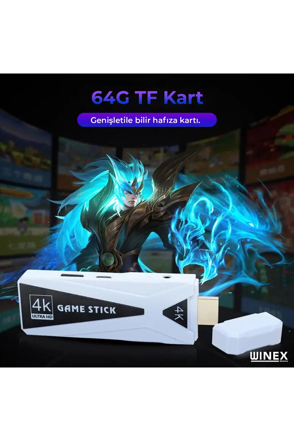 4K Android TV stick retro oyun konsolu oyunlu 64GB Bluetooth siyah - Elektronik Var