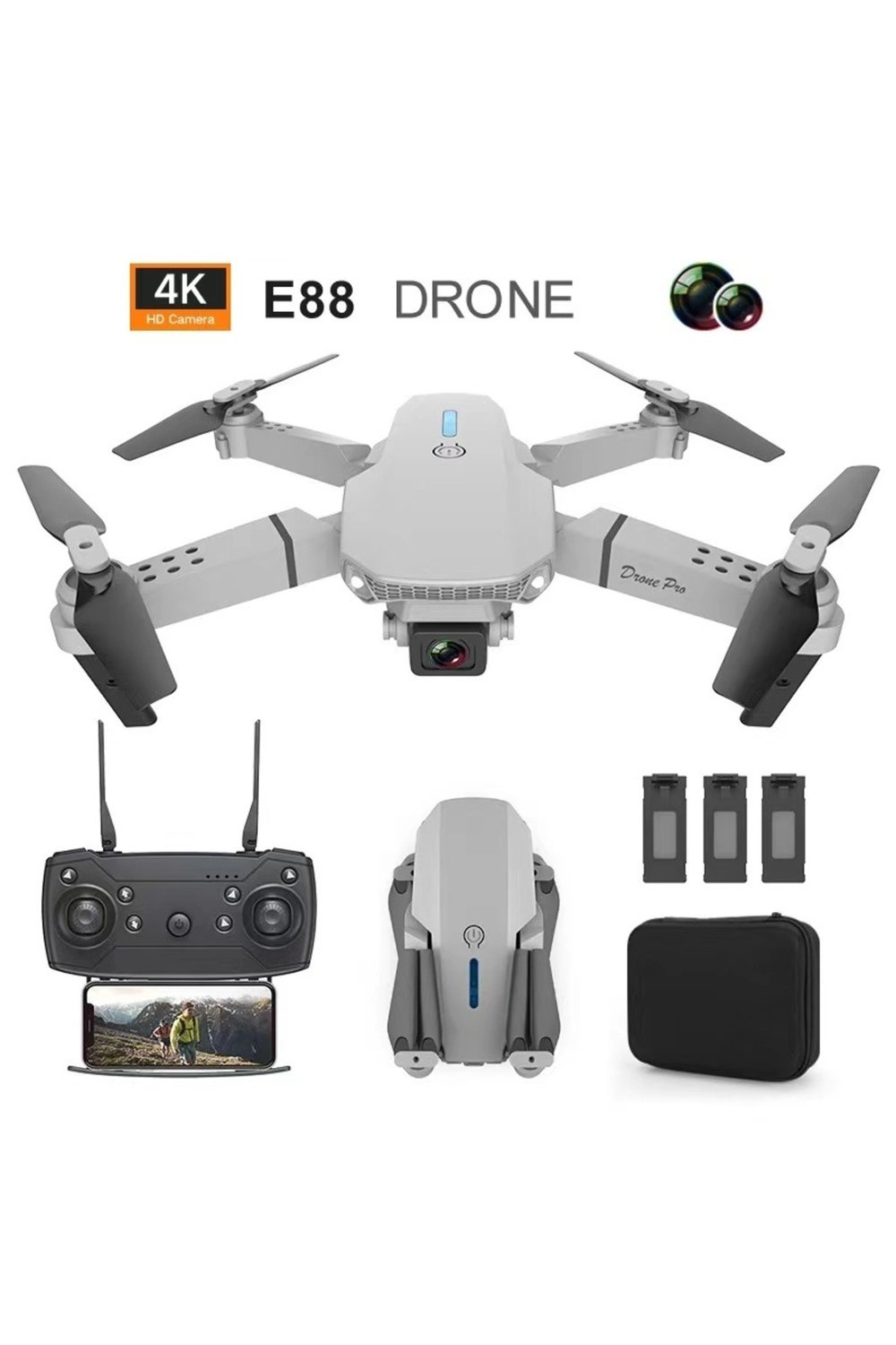 4K Çift Kameralı Katlanabilir Drone, WiFi Kontrol ve Uzaktan Kumanda ile Kullanım