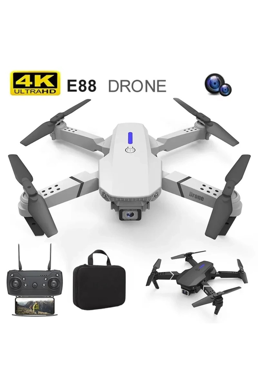 4K Çift Kameralı Katlanabilir Drone, WiFi Kontrol ve Uzaktan Kumanda ile Kullanım