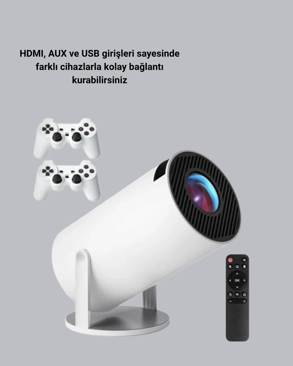 4K Wi-Fi 6 Projeksiyon Cihazı – 10.000+ Oyun Desteği, Kablosuz Bağlantı ve Çoklu Giriş Portları Yeni Nesil