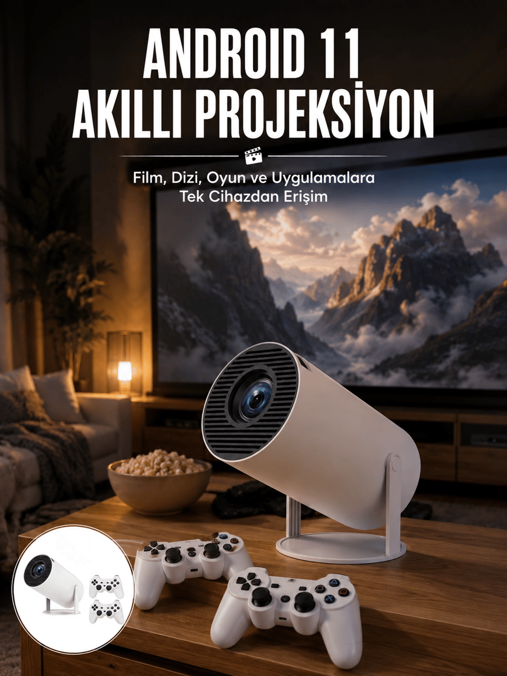 4K Wireless Çift Kollu Kumandalı Oyun Projeksiyonu Retro Video Oyunu Yeni Nesil
