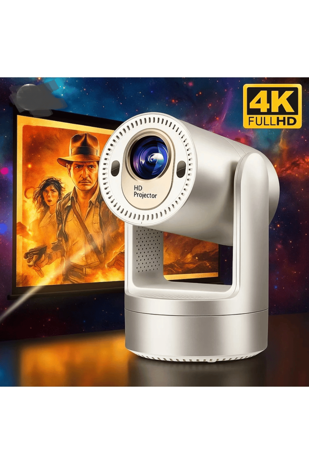4K lazer projeksiyon cihazı 1280x720 çözünürlük 3000:1 kontrast bej USB HDMI Wi-Fi