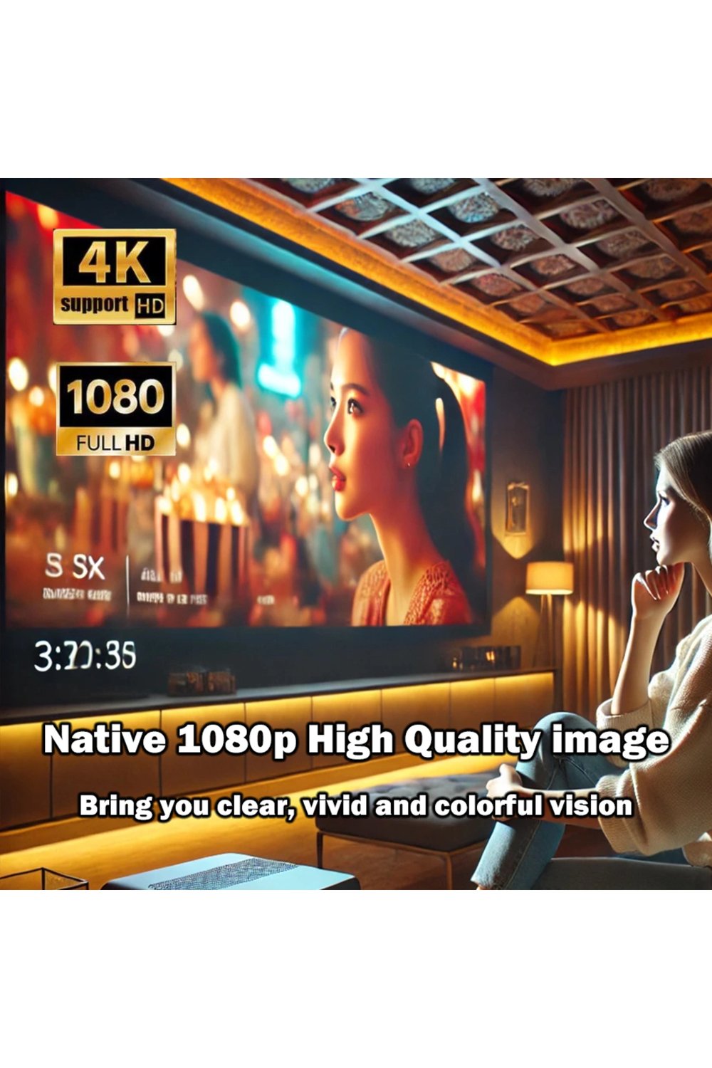 4K lazer projeksiyon cihazı 1280x720 çözünürlük 3000:1 kontrast beyaz USB HDMI WiFi