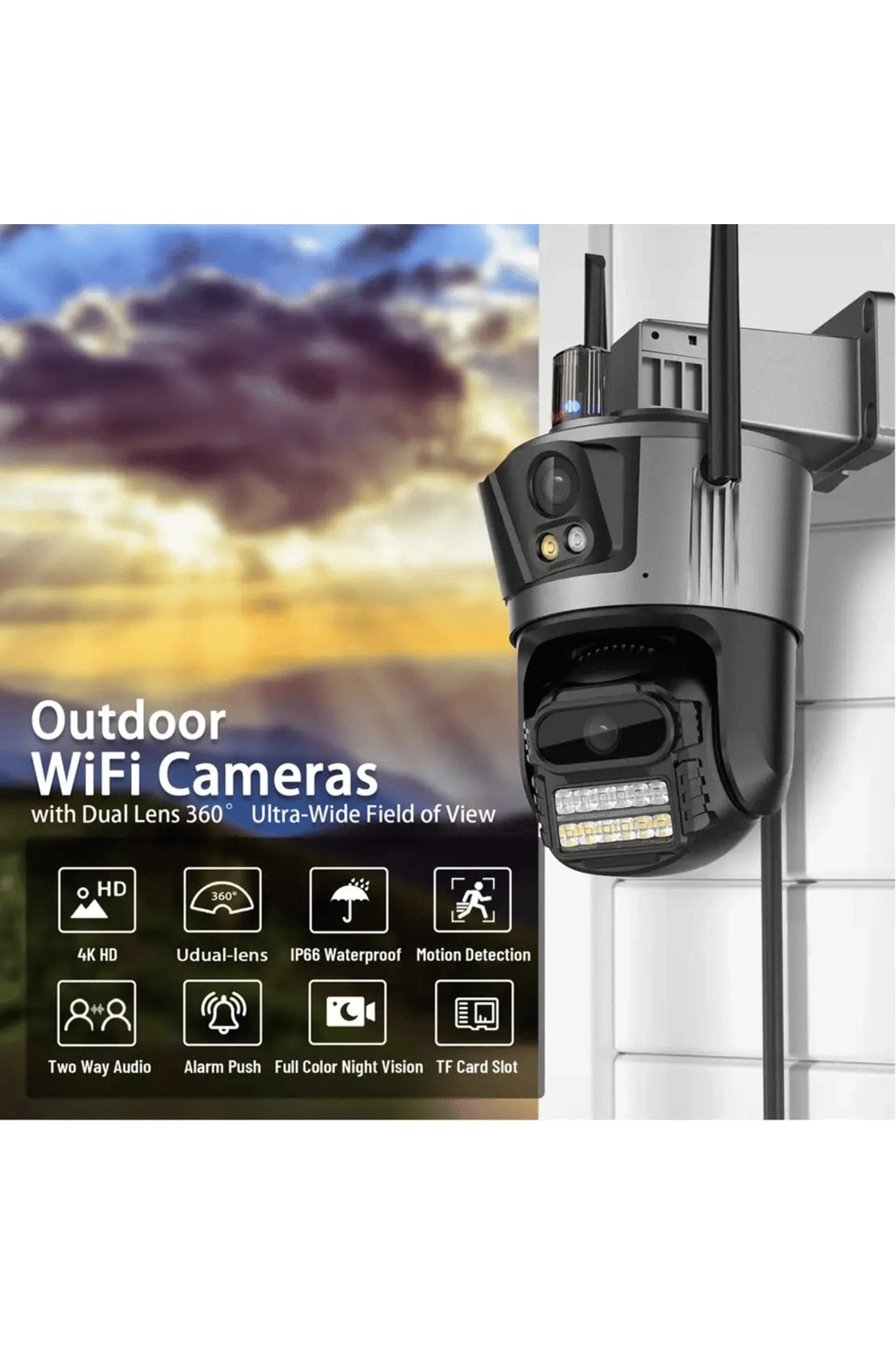 4MP 4K Ultra HD çift lens IP kamera hareketli dış mekan gece görüş su geçirmez WiFi 2 yıl garantili