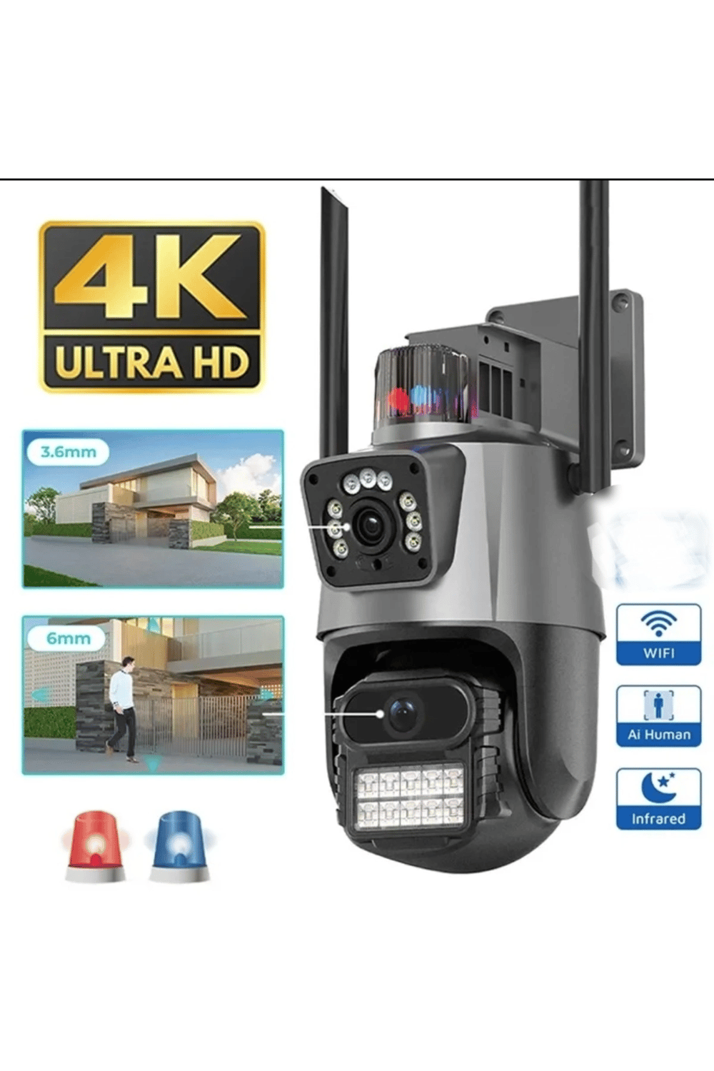 4MP 4K Ultra HD çift lens IP kamera hareketli dış mekan gece görüş su geçirmez WiFi 2 yıl garantili