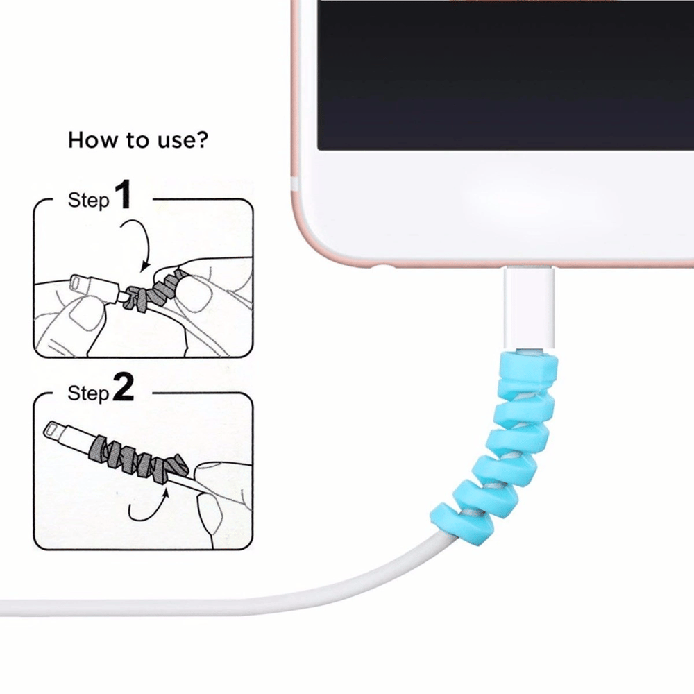 4'lü Apple, Android Şarj Kablosu Koruyucu Silikon Spiral Yay Aparat Bx40