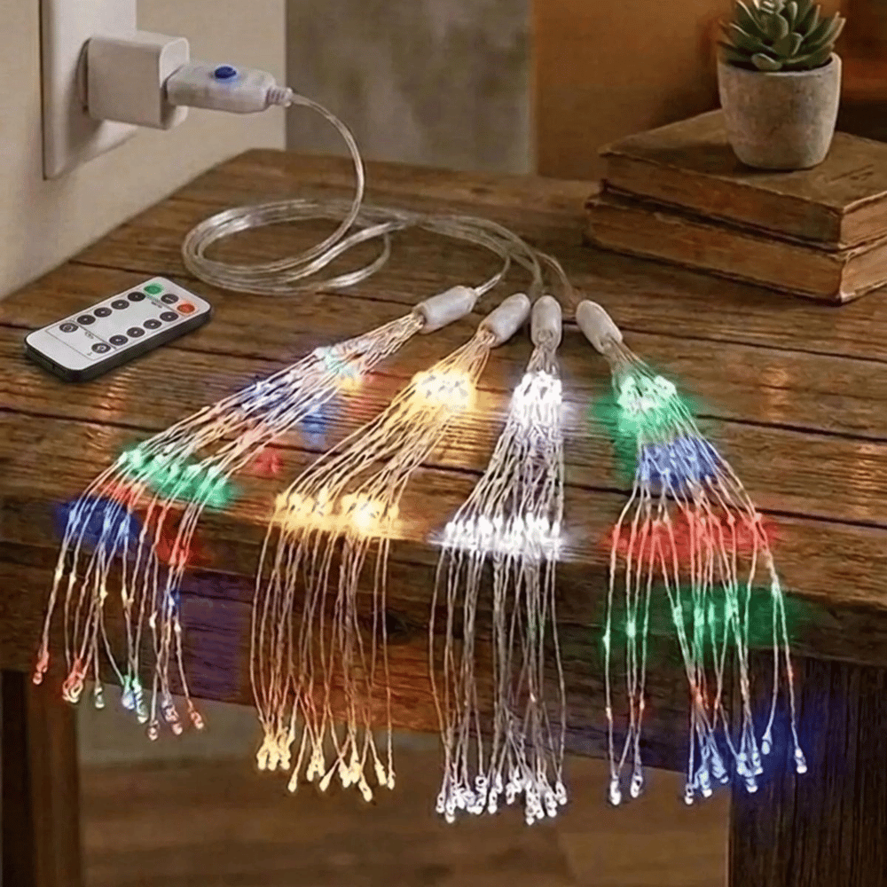 4’lü Açılır Led Işık Seti – 8 Farklı Işık Modlu, Kumandalı, Usb Kablolu Renkli Dekoratif Fiber Led Lamba Bx40