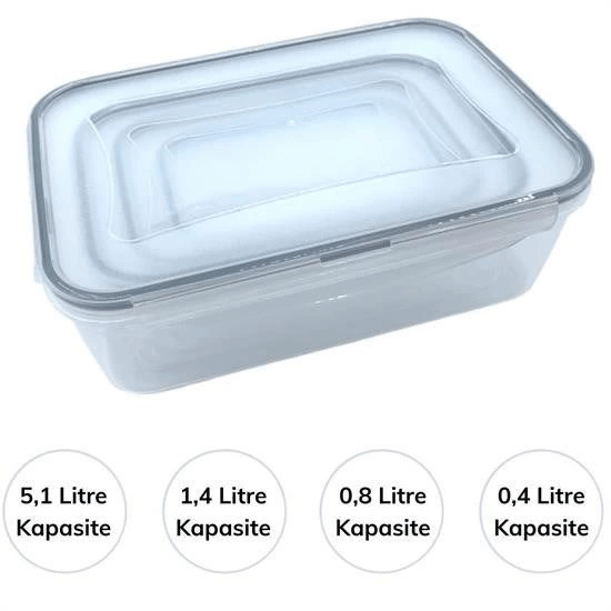 4lü İç İçe Sızdırmaz Contalı Kilitli Kapaklı Plastik Erzak Saklama Kapları 315
