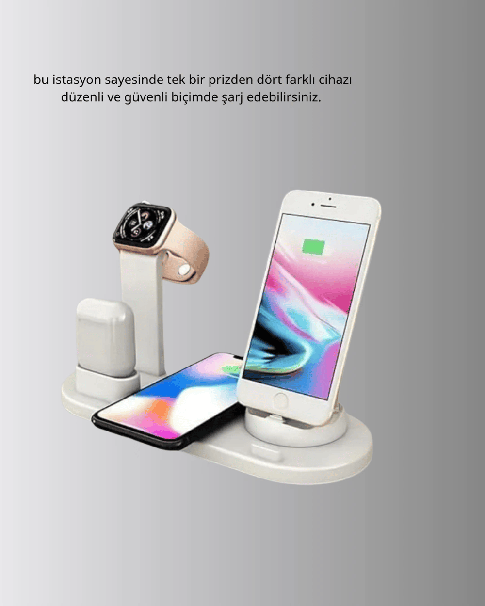 4’lü Kablosuz Şarj Standı iPhone Watch ve AirPods Çoklu Şarjlı
