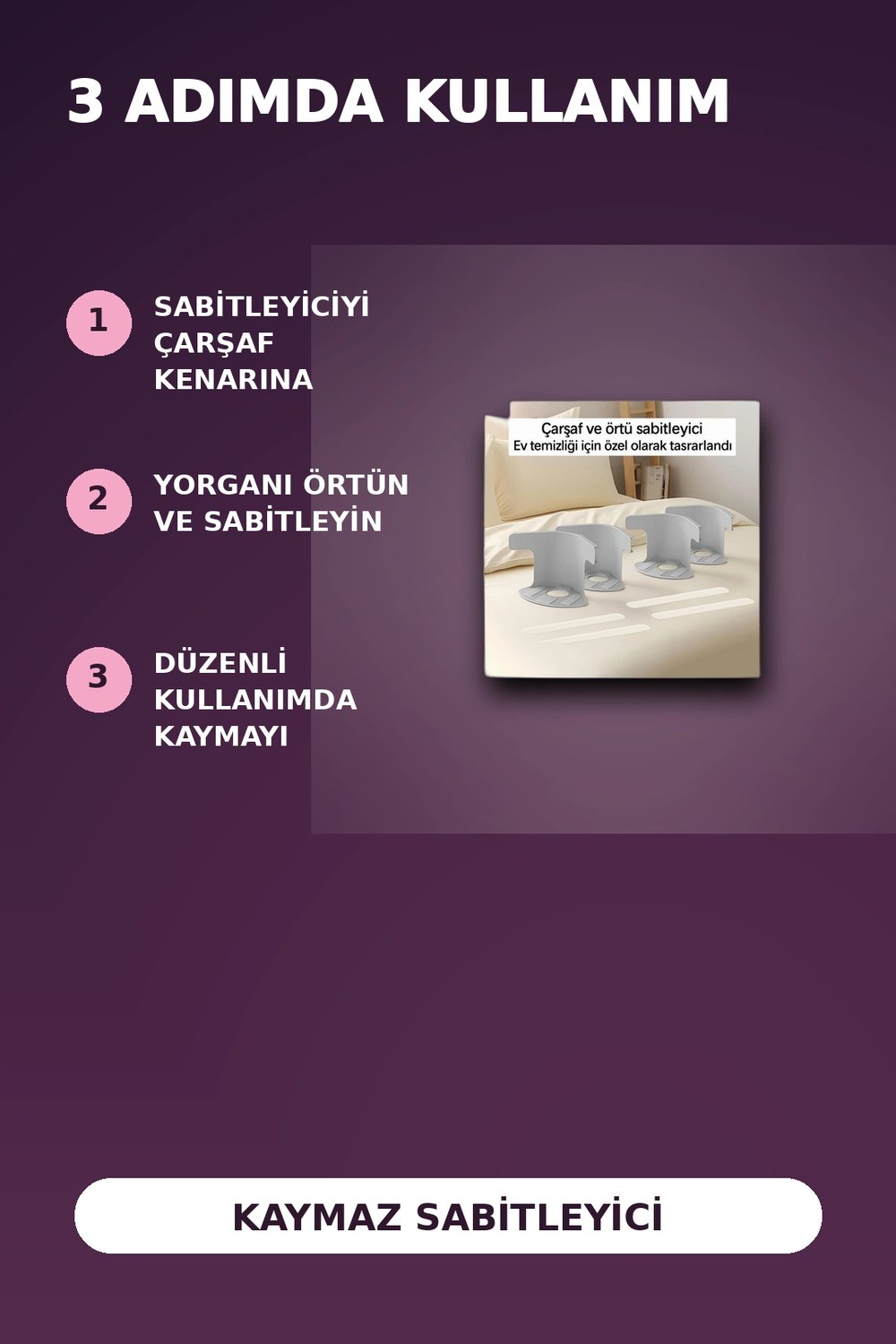 4lü Şeffaf Kaymaz Çarşaf ve Yorgan Sabitleyici - Dişli Tutucu ile Pratik Çözüm