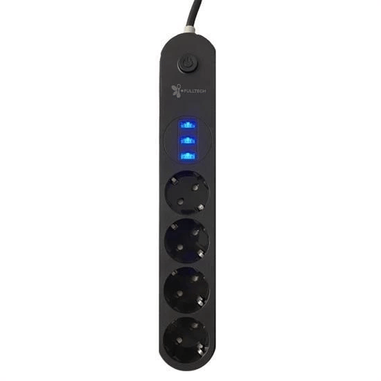 4lü Siyah Anahtarlı 3 Usb Li Akım Korumalı Topraklı Çocuk Korumalı Grup Priz 2 Metre