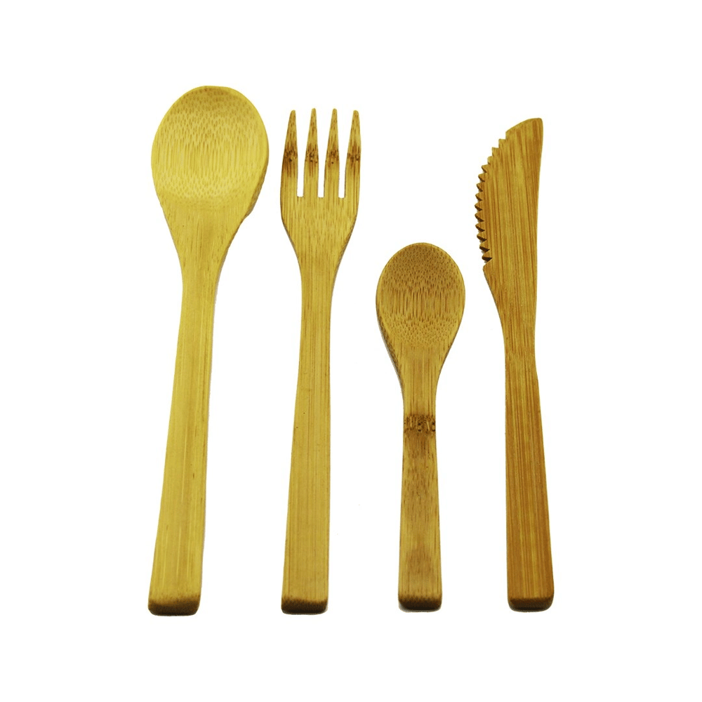 4pcs  Ahşap Bambu Mutfak Seti  2 Kaşık - Çatal - Bıçak Bx40