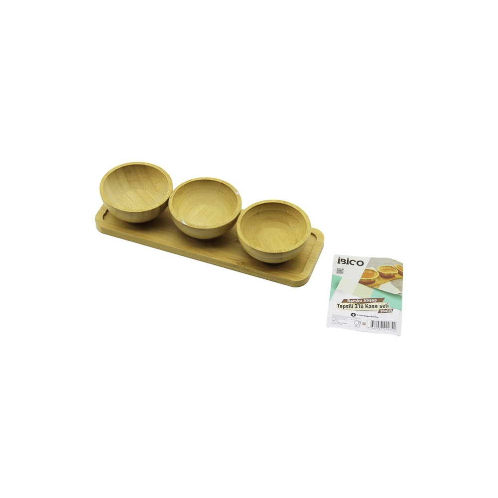 4pcs  Çerezlik - Lokumluk Ahşap Bambu Tepsili Kase Seti 30x11cm Bx40