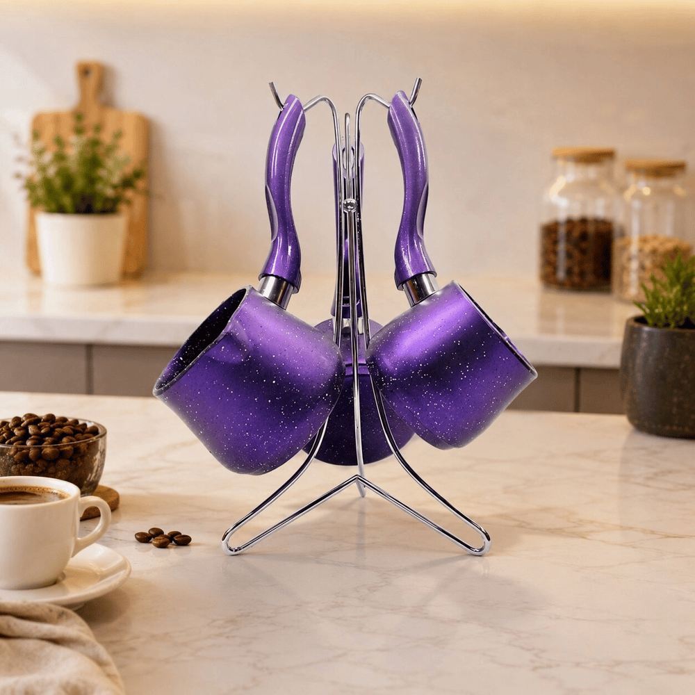 4pcs 230-280-380ml Granit - Çelik Cezve Renkli Metal Standlı Bx40
