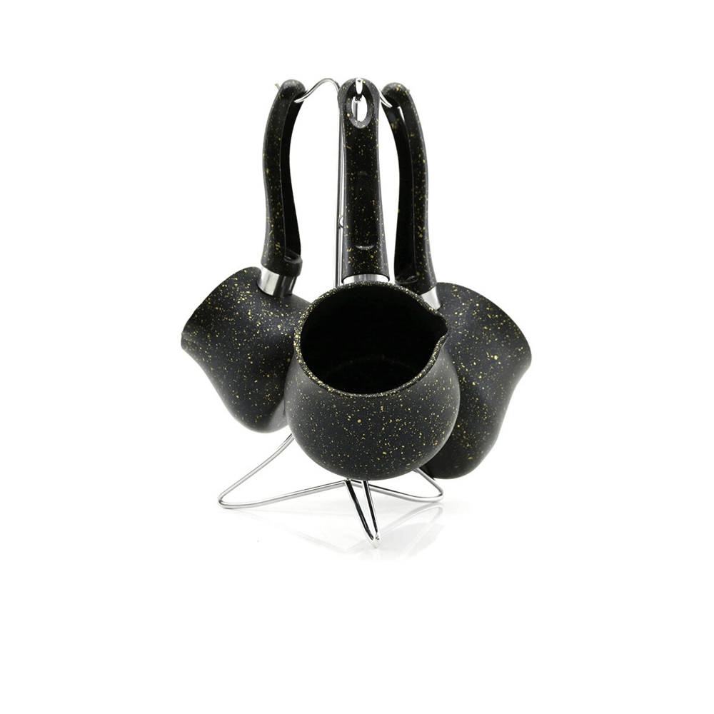 4pcs 230-280-380ml Granit - Çelik Cezve Renkli Metal Standlı Bx40