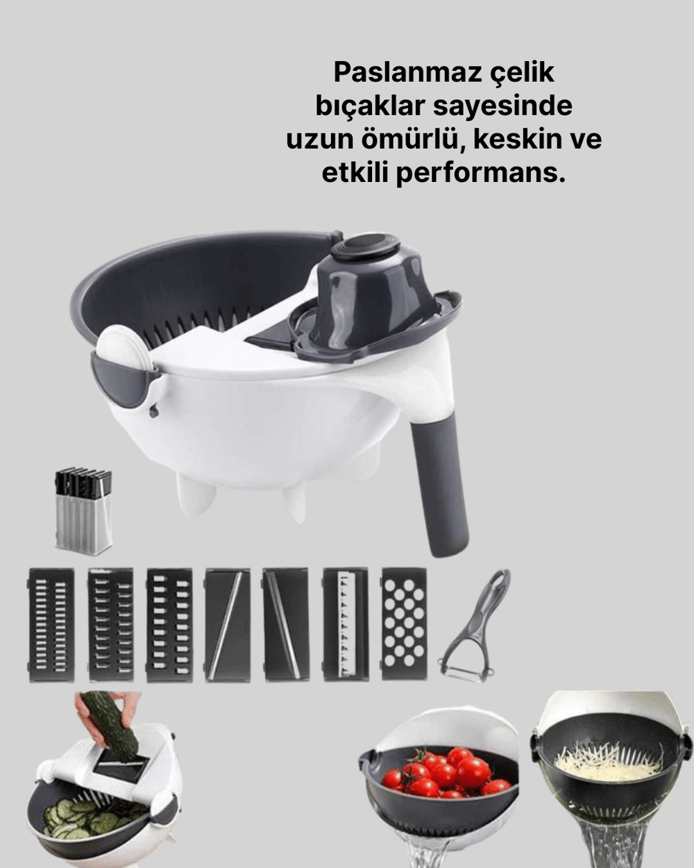 5 Fonksiyonlu Döner Süzgeçli Rende ve Dilimleyici Aparat