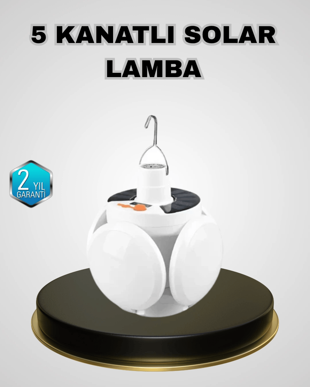 5 Kanatlı Solar Kamp Lambası – USB Şarjlı, Taşınabilir, IP65 Su Geçirmez Bahçe Lambası
