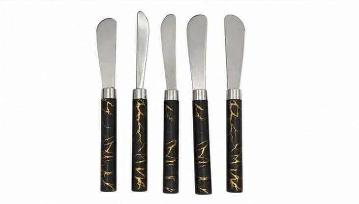 5 Parça  Uzun Kahvaltı Bıçak - Siyah Mermer Desen Saplı 16.5 Cm Bx40