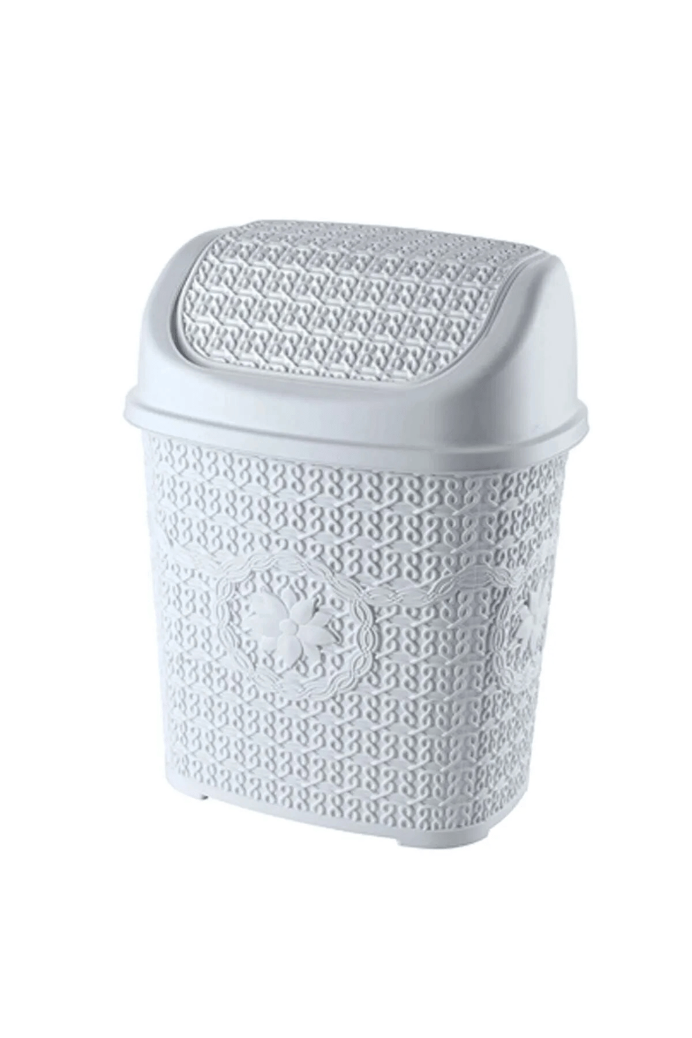 5 Parça Örgü Desenli Plastik Banyo Seti Çamaşır Sepeti Deterjanlık Klik Çöp Kovası Klozet Fırçası