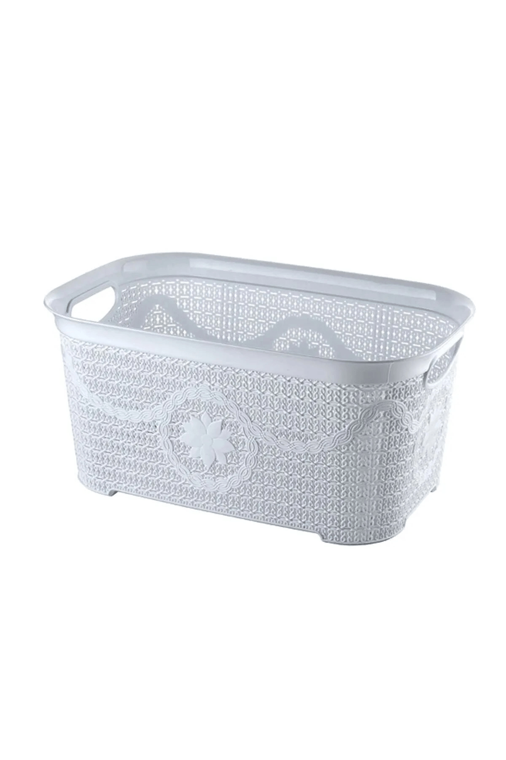 5 Parça Örgü Desenli Plastik Banyo Seti Çamaşır Sepeti Deterjanlık Klik Çöp Kovası Klozet Fırçası