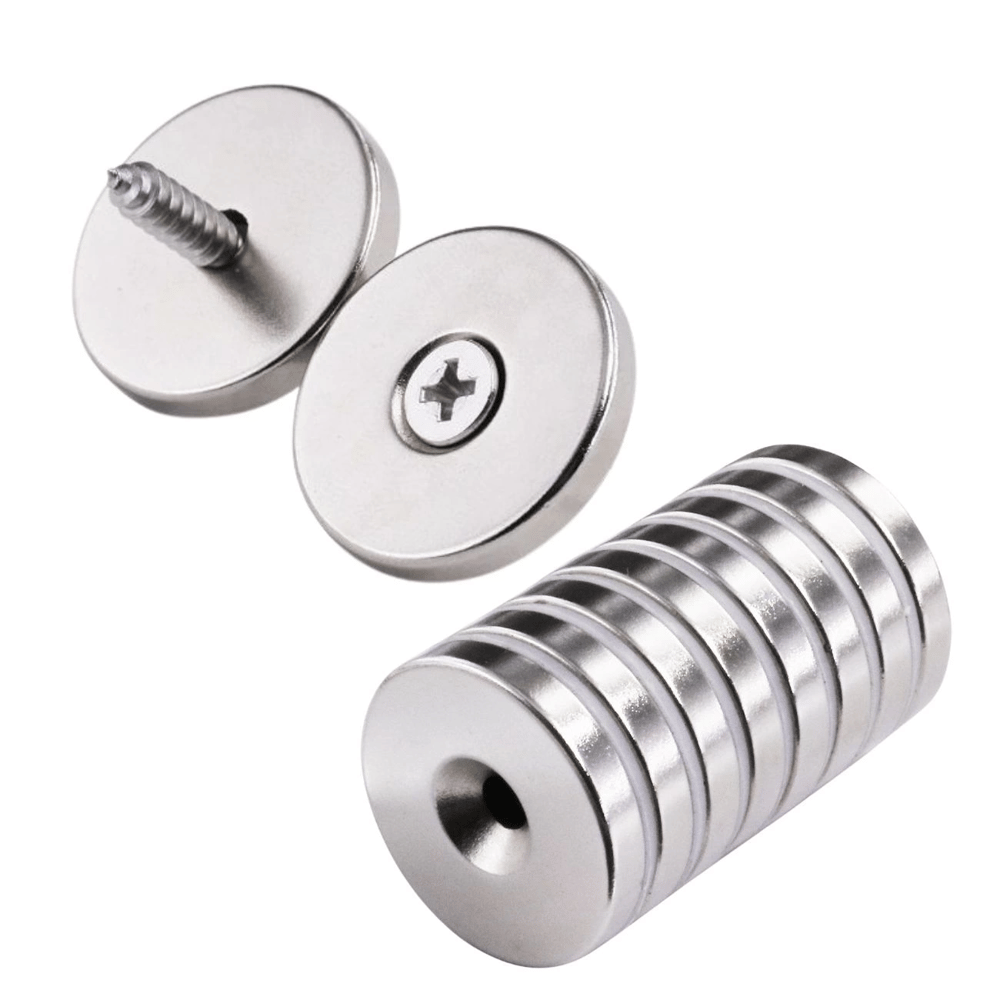 50 Adet 25x10/5x5,5 mm Neodyum Mıknatıs Havşa Delikli Magnet Vida Atılabilir N35 Nikel Paslanmaz