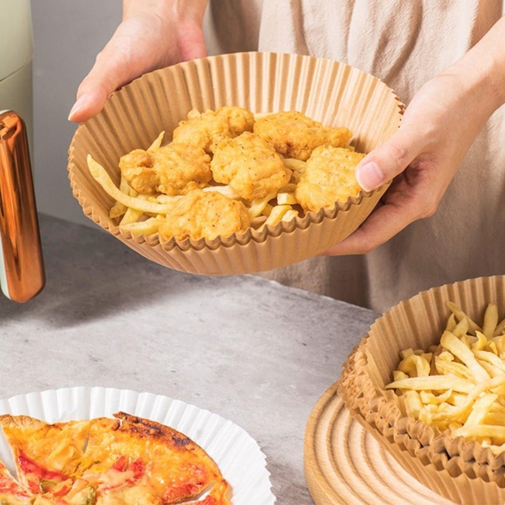 50 Adet Air Fryer Pişirme Kağıdı Tek Kullanımlık  23 Cm Yuvarlak Pişirme Kağıdı XXL PVC li (3936)