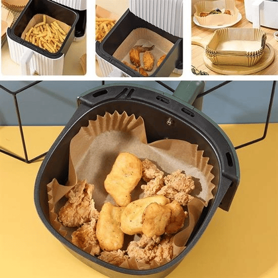50 Adet Air Fryer Pişirme Kağıdı Tek Kullanımlık Yağ Geçirmez Yapışmaz Kare Tabak Model Pvc Bx40