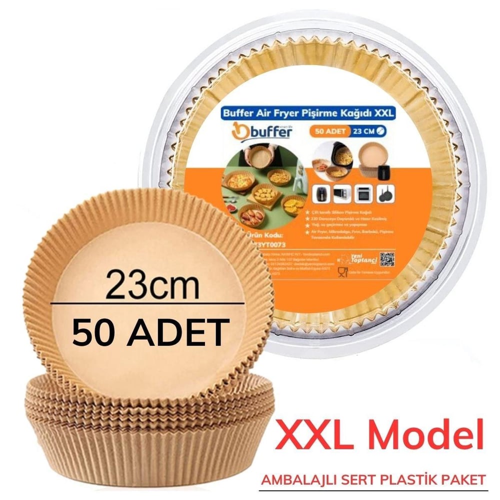 50 Adet Air Fryer Pişirme Kağıdı Tek Kullanımlık  23 Cm Yuvarlak Pişirme Kağıdı XXL PVC li (3936)