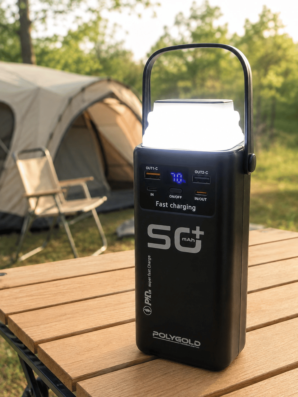 50.000 mAh Taşınabilir Powerbank 22,5 W Hızlı Şarj 4 Dahili Şarj Kablosu Dijital Ekran LED Aydınlatma ve Taşıma Sapı