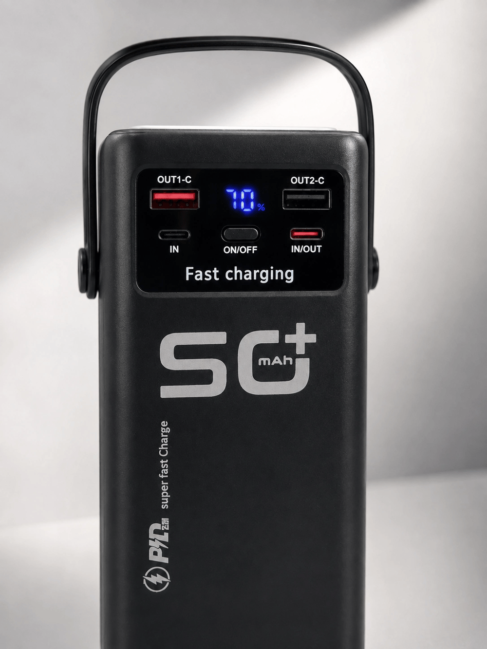 50.000 mAh Taşınabilir Powerbank 22,5 W Hızlı Şarj 4 Dahili Şarj Kablosu Dijital Ekran LED Aydınlatma ve Taşıma Sapı