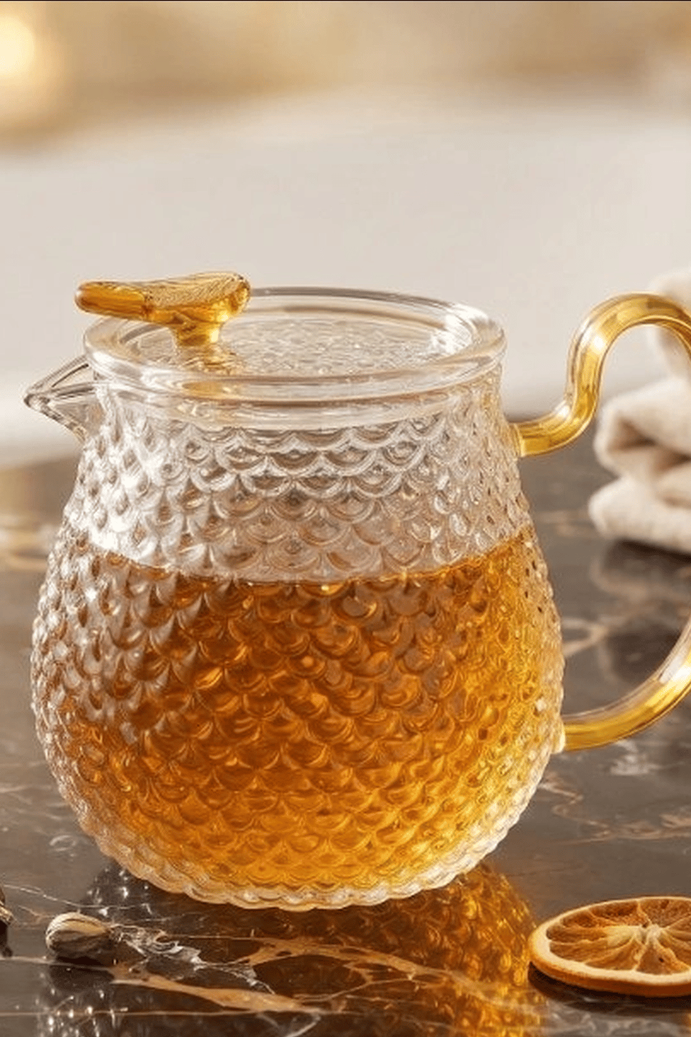 550 Ml Borosilikat Cam Demlik Isıya Dayanıklı Dokulu Gövdeli Kapaklı Detay BX-313780