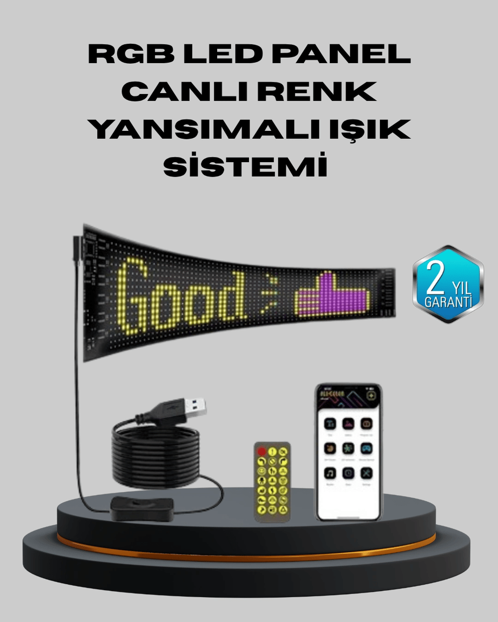5V USB Akıllı Piksel LED Panel – Mobil Uygulama Kontrollü, Renkli Işık Efektli
