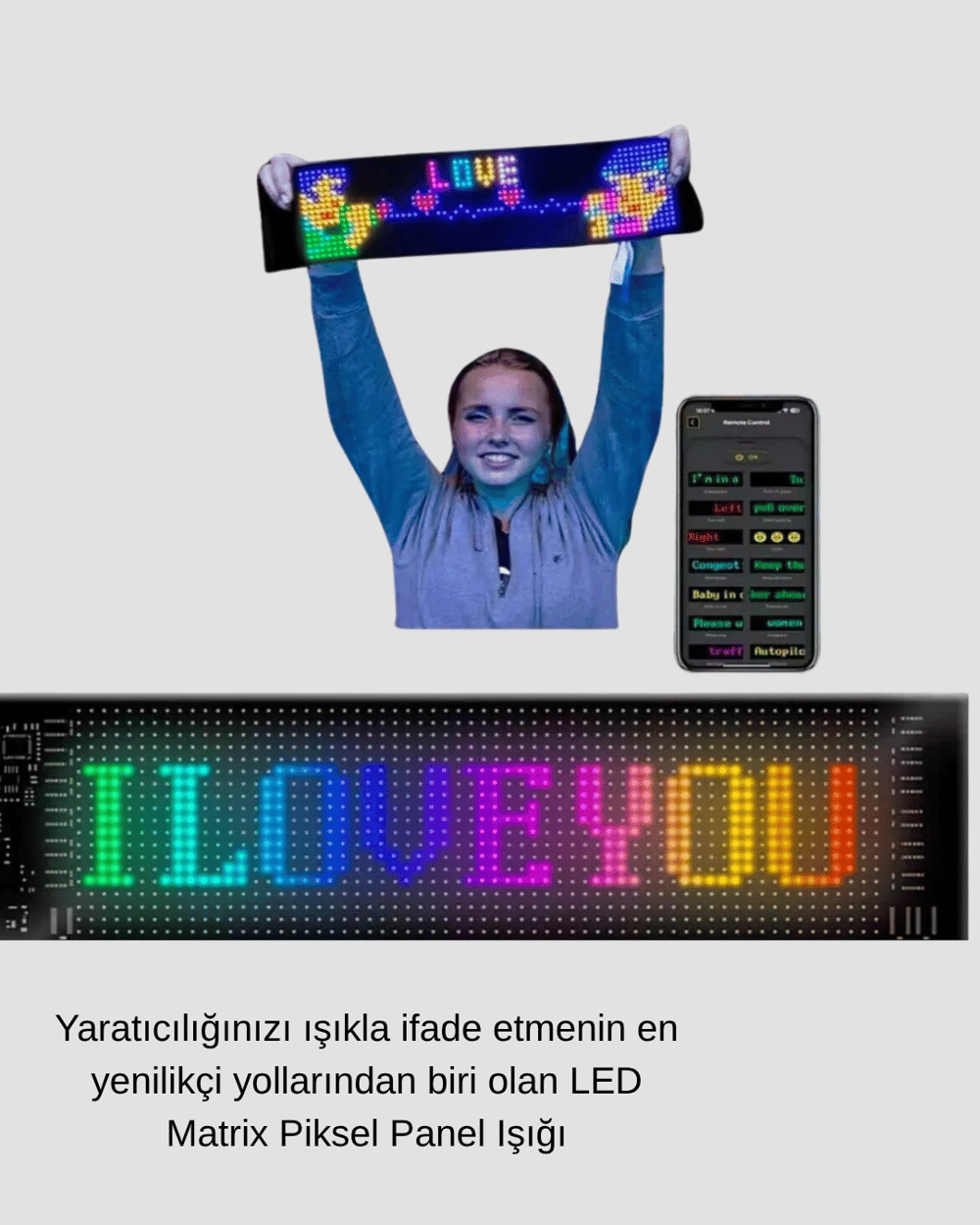 5V USB Akıllı Piksel LED Panel – Mobil Uygulama Kontrollü, Renkli Işık Efektli