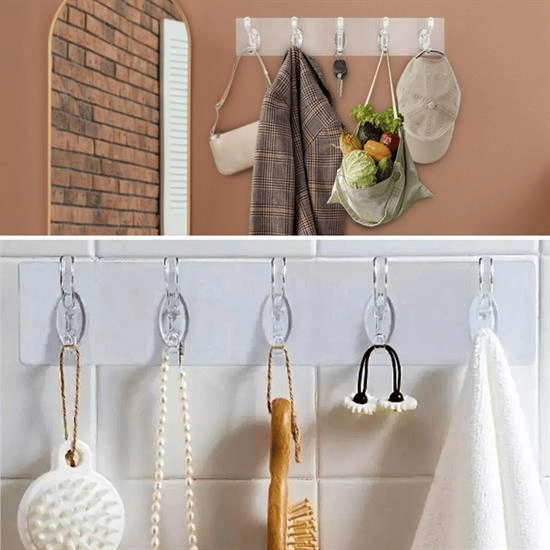 5'li Güçlü Yapışkanlı Şeffaf Duvar Askısı Banyo Mutfak Düzenleyici Pratik Askılık Bx40