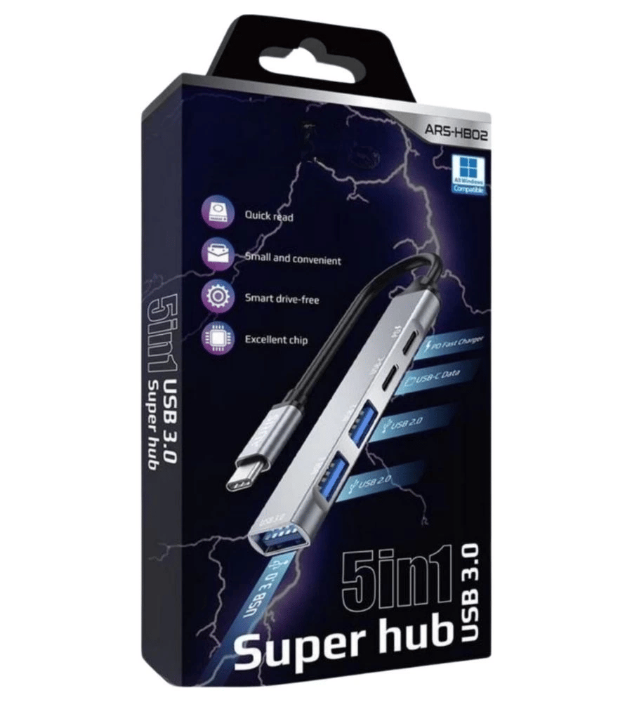 5in1 Metal USB Hub – Yüksek Hızlı Çoklayıcı, 5 Bağlantı Noktalı, Dayanıklı ve Taşınabilir Tasarım