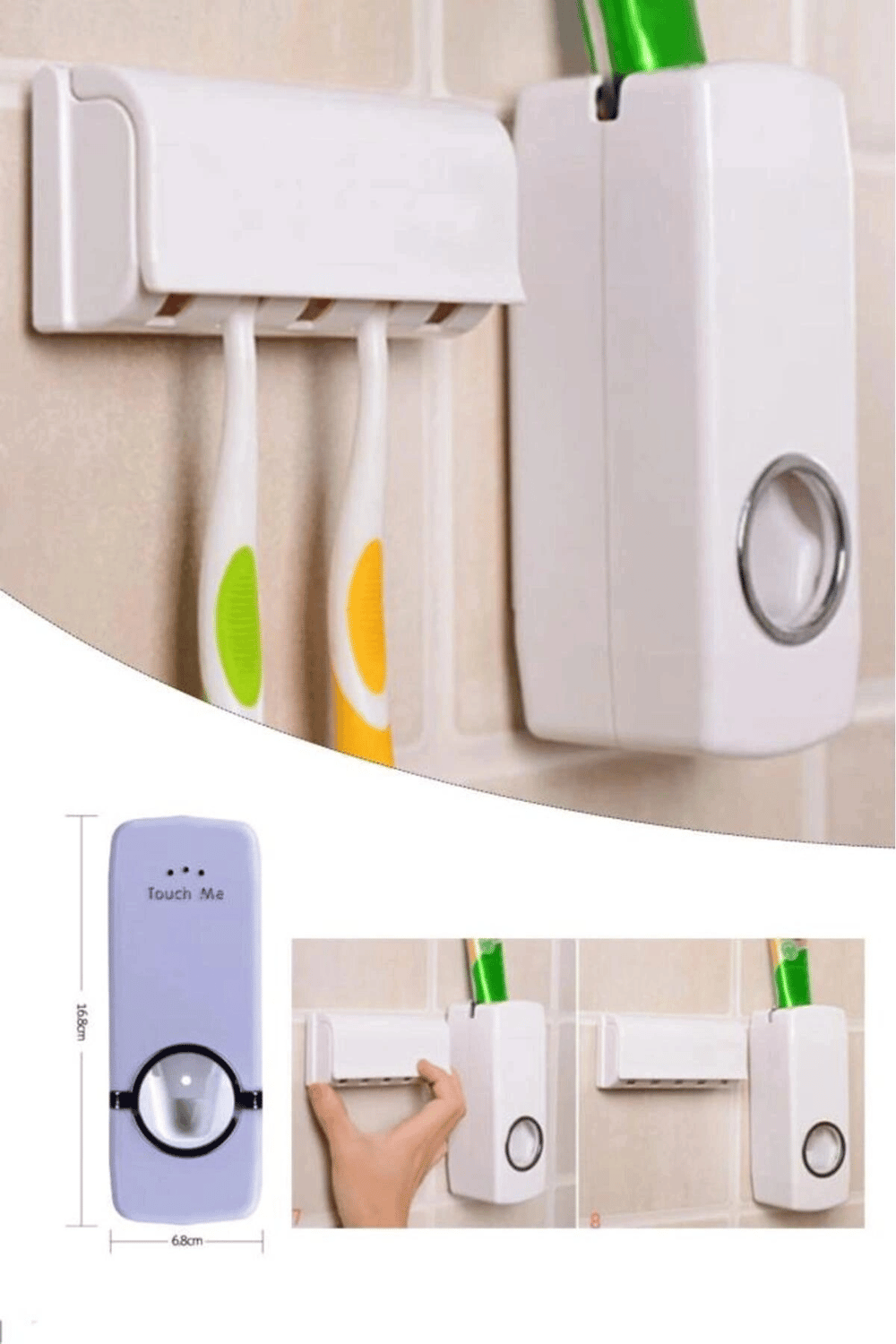 5li Diş Fırçalık ve Otomatik Macun Sıkacağı Duvar Askılı Beyaz Pratik Banyo Seti