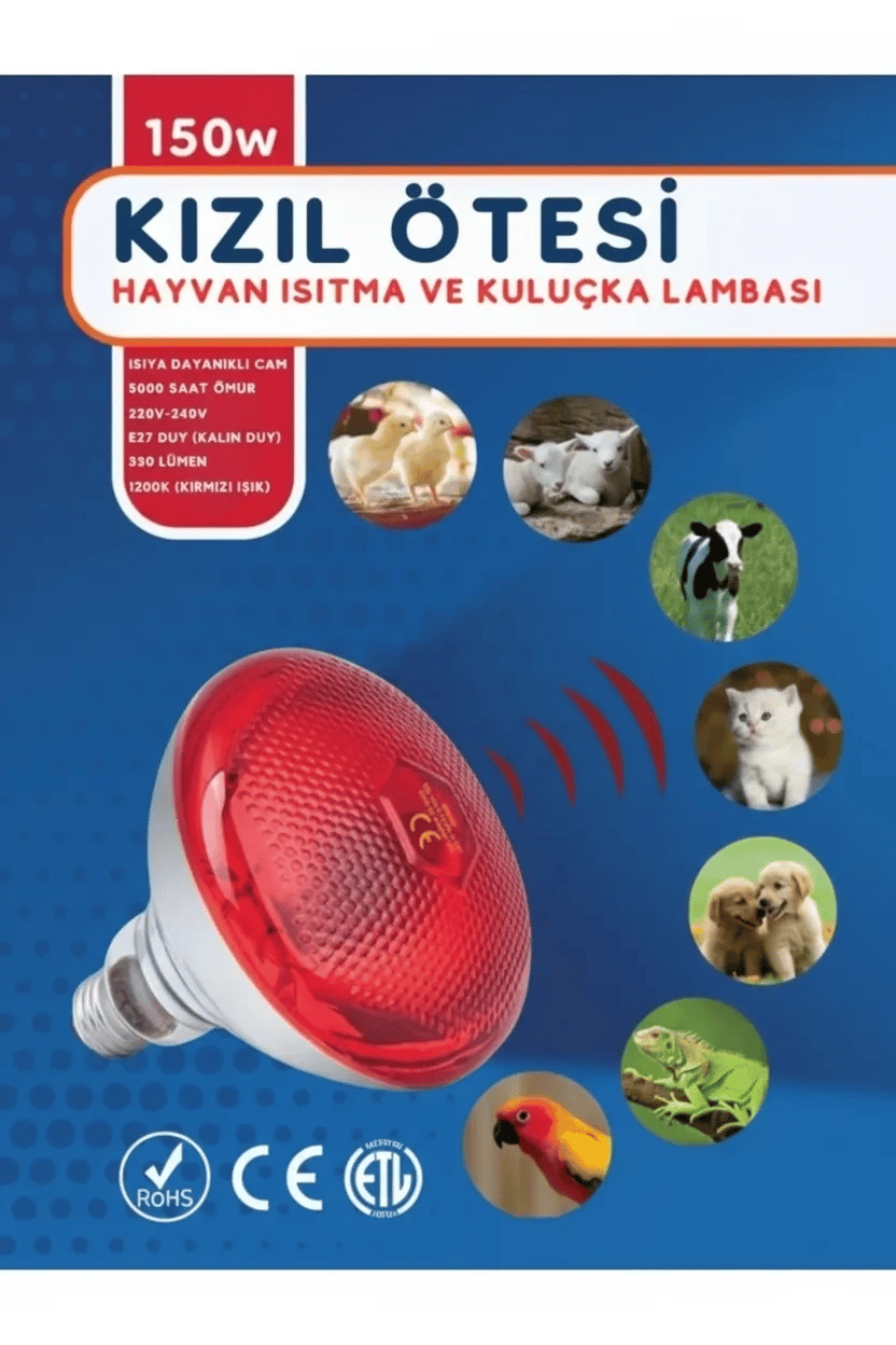 (6 Adet) 150W Kızılötesi Isıtıcılı Hayvan Isıtma ve Kuluçka Lambası (Kırmızı Işık) E27 (Kalın Duy)