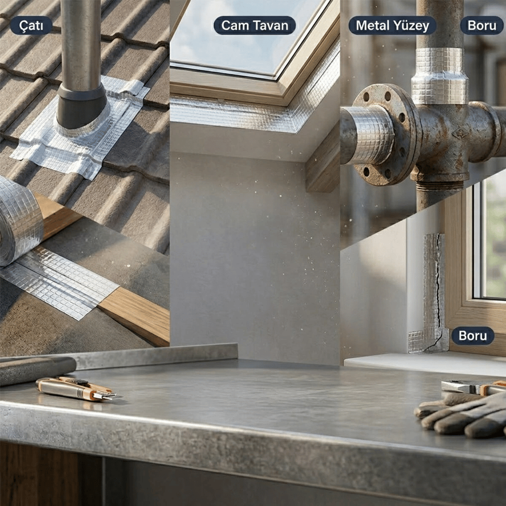 6 Adet 48mmx2mt Su Sızdırmaz Folyo Bant Çatı-cam Tavan-metal Yüzey-pencere - Boru Vb. Bx40
