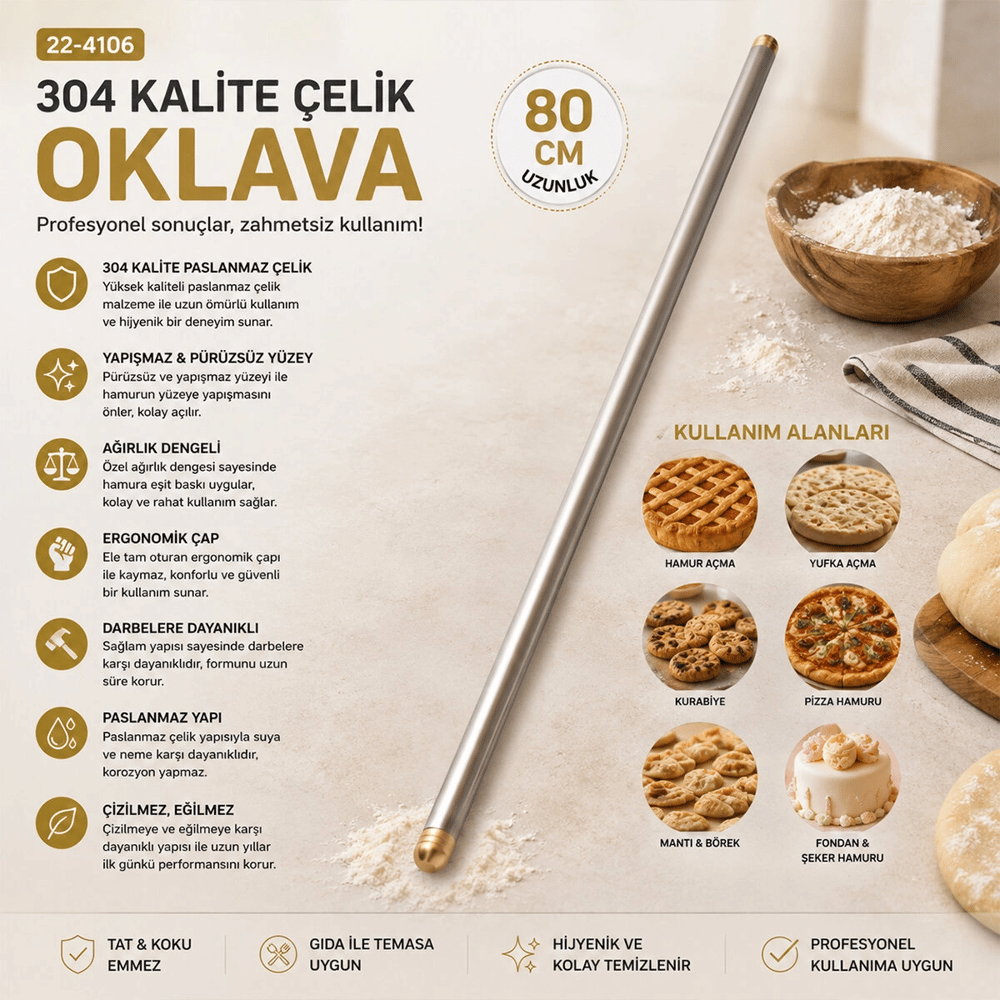 6 Adet 80cm Çelik Lux Metal Oklava Bx40
