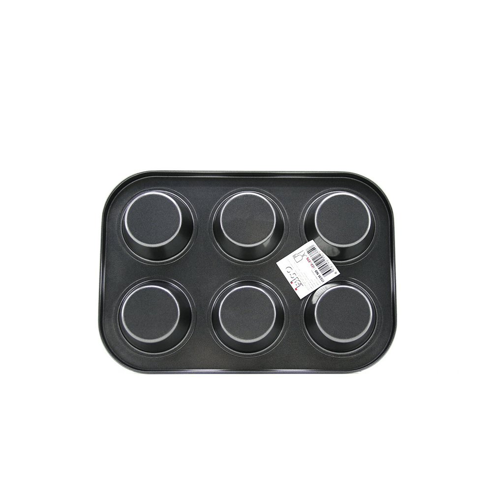 6 Gözlü Metal - Siyah Düz Muffin - Kek Kalıp Bx40