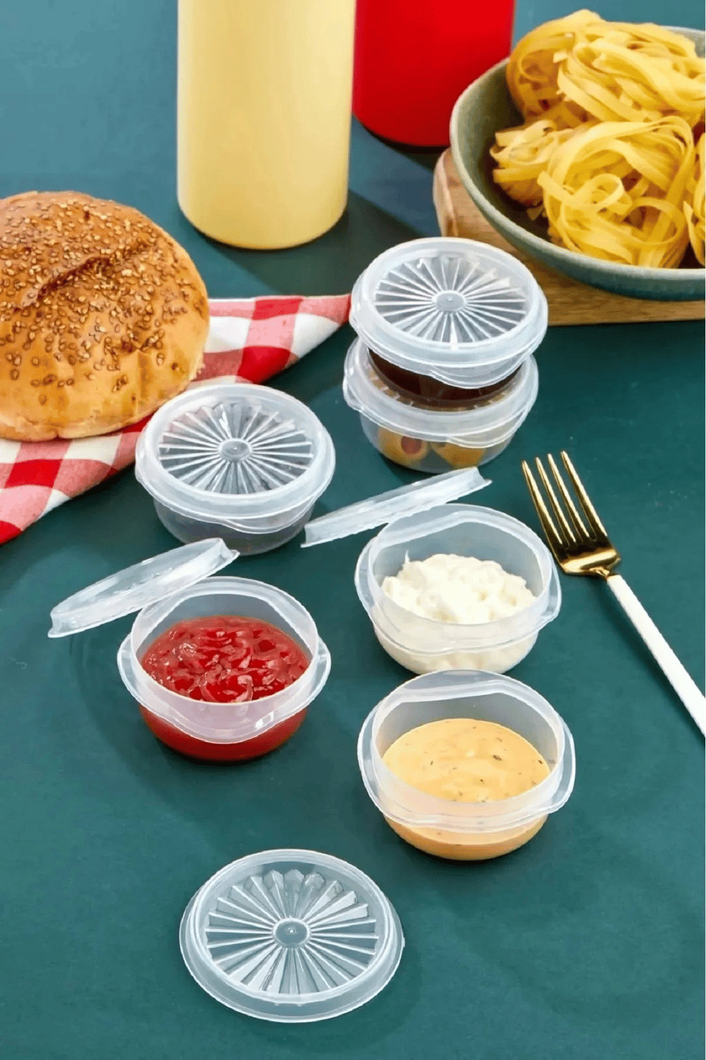 6 Lı Yelpaze Kapaklı Şeffaf Mini Sosluk- Ketçap Mayonez Kabı- Kahve Yanı Şeker Lokumluk