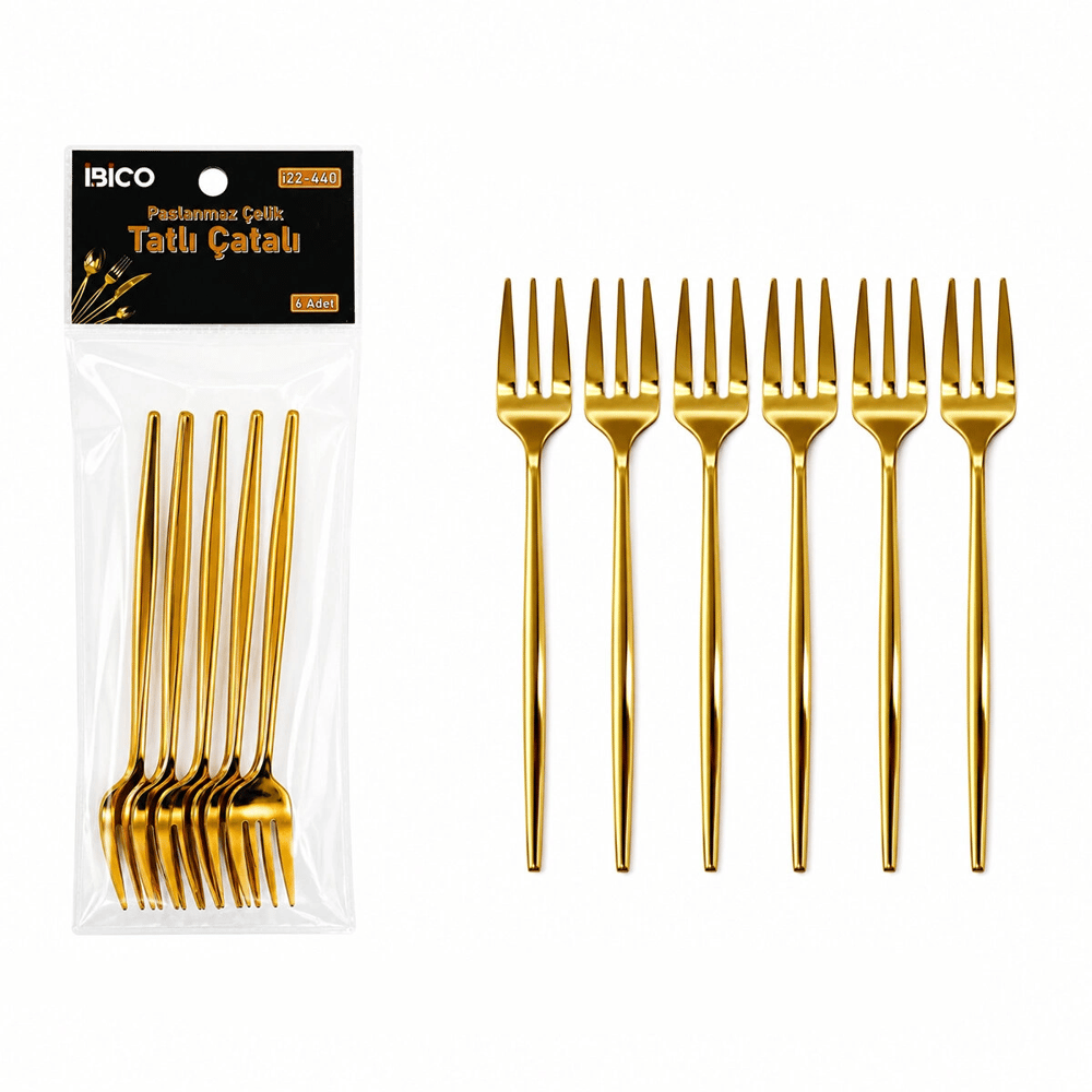 6 Parça Tatlı Çatalı Seti - 13 cm - Gold Renk