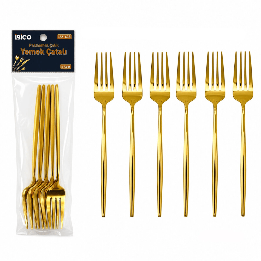 6 Parça Yemek Çatalı Seti - Gold Renk - Paslanmaz Çelik