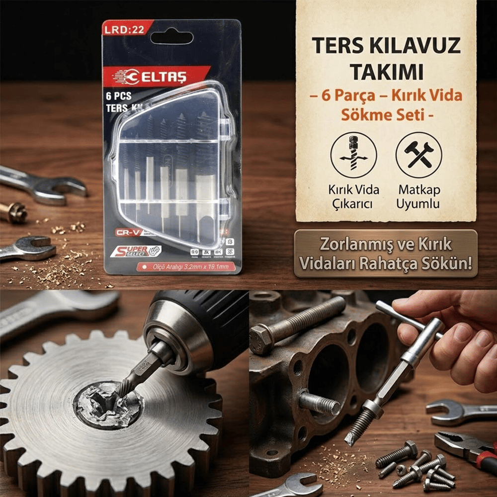 6 Pcs  Hasarlı Vida Çıkarıcı Set -  Sola Dönen  Klavuz Uç Bx40