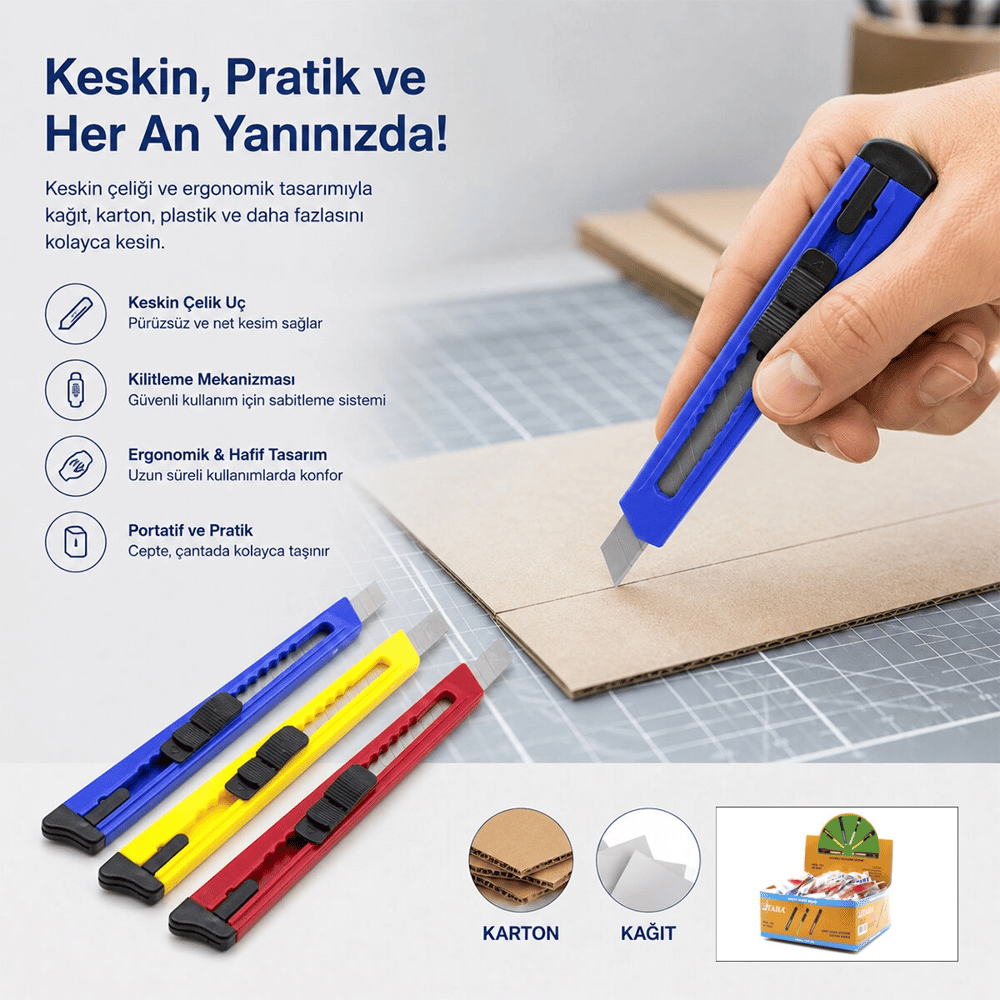 60 Adet Küçük Plastik Falçata Maket Bıçak Bx40