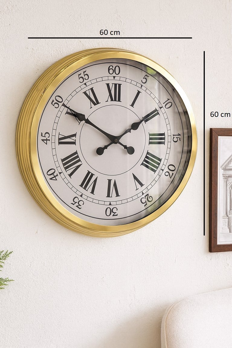 60 cm Gold Metal Dekoratif Roma Rakamlı Duvar Saati