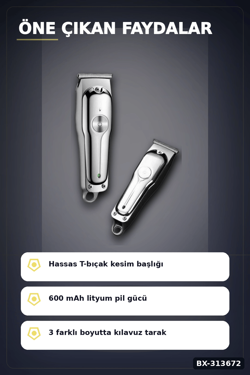 600 Mah Lityum Pil 3 Taraklı Tıraş Makinesi Lazer Epilasyon Öncesi Kısaltma BX-313672