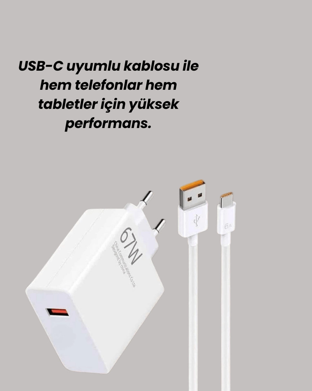 67W Hızlı Şarj Cihazı Yüksek Isı Dayanımlı Type-C Set