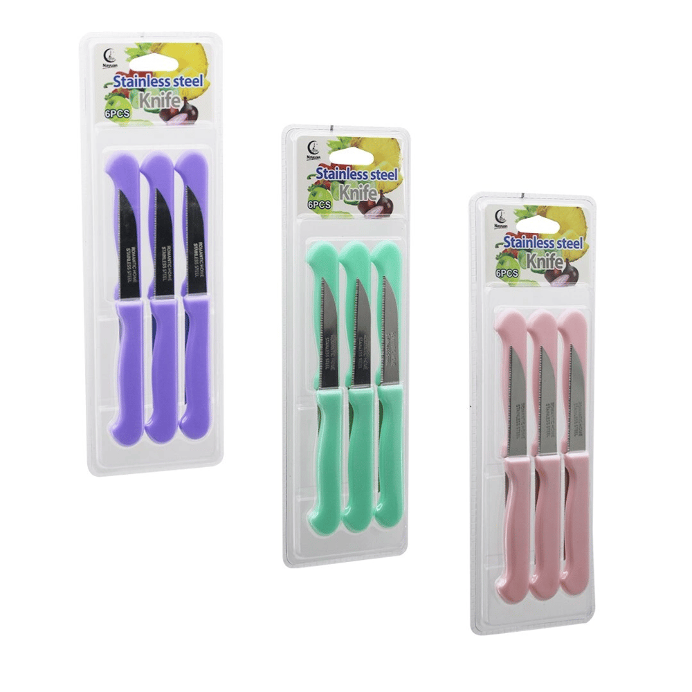 6pcs Meyve Bıçak  Renkli Plastik Saplı   Vakumlu Ambalaj   Brkt-806155 Bx40