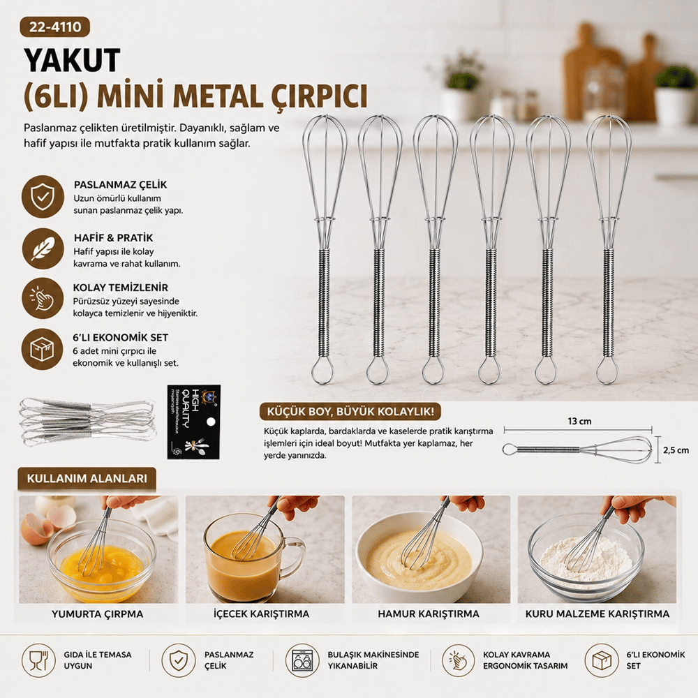6pcs Mini=13cm Metal Çırpıcı Bx40